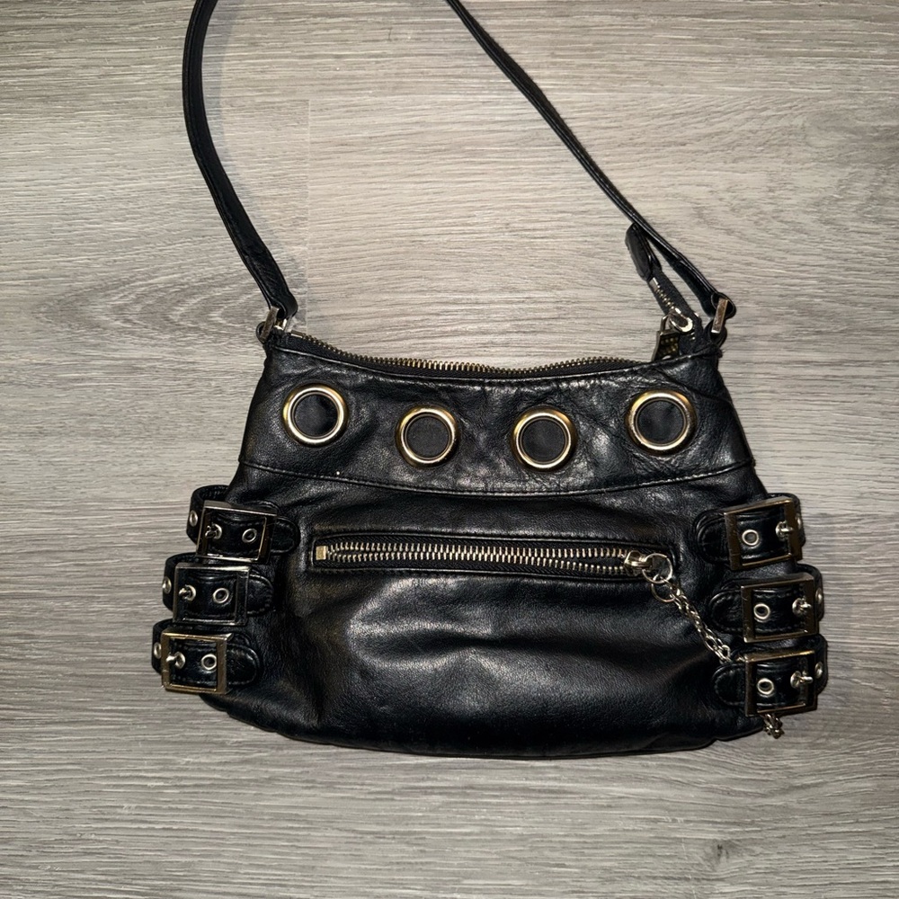 Wilsons Leather Black Shoulder Bag with Metallic Accents